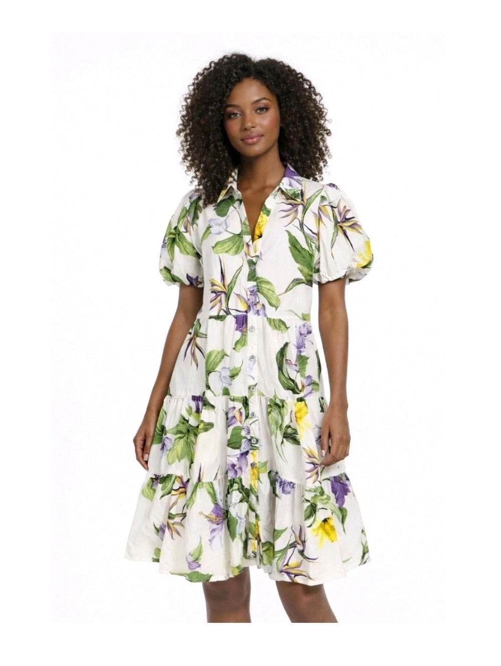 ZARA size S Button Shirt Dress Short sleeve Collared Below knee A-line Tiered